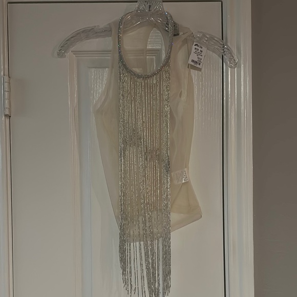 Cream and Silver Fringe Tank Top - Picture 1 of 6